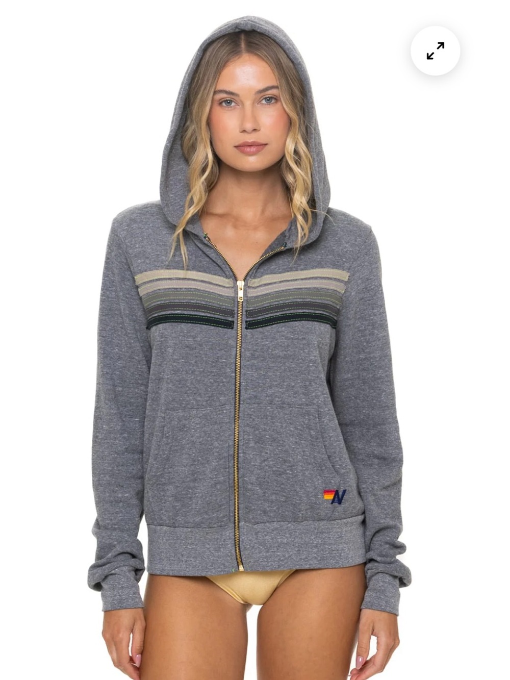 Heather Grey 5 Striped Zip-Up Hoodie from Aviator Nation Heather Grey - Grey
